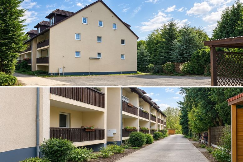Wohninvestment–Verkauf einer Objektgesellschaft mit 58 Wohneinheiten in Blankenfelde-Mahlow – Hausansicht vom Hof + Auffahrt