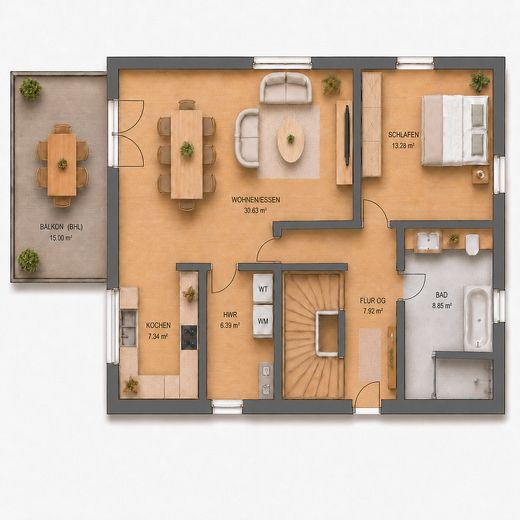 Luxus-Maisonette mit eigenem Eingang | Erstbezug | Klimaanlage | Wallbox | Einbauküche | 2 Bäder – Grundriss OG