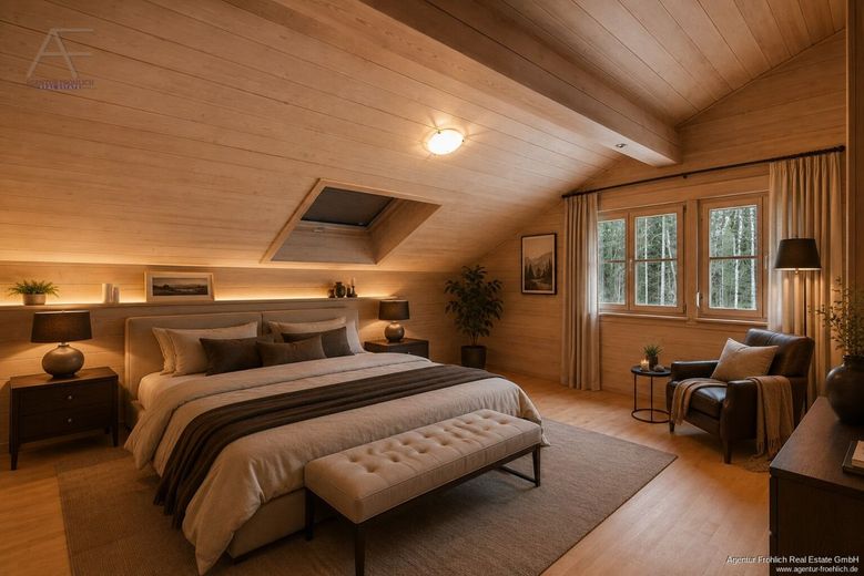 Ein Meisterwerk ökologischer Baukunst - Exklusives Bio-Blockhaus am Waldrand von Icking – Icking-Masterbedroom