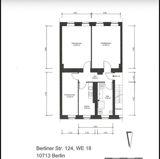 Balıksırtı parke zeminli, Berlin-Wilmersdorf’ta süreli kiralık, mobilyalı 3 odalı eski bina dairesi, 80m2 – Grundriss
