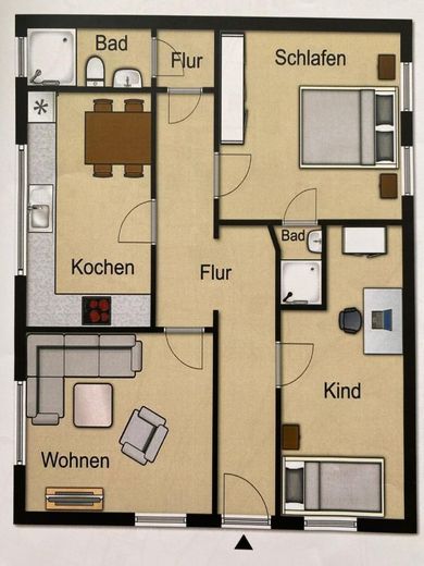 Charmante vermietete Souterrain-Wohnung mit 3 Zimmern, Einbauküche und separatem Eingang in ruhiger Lage – Grundriss