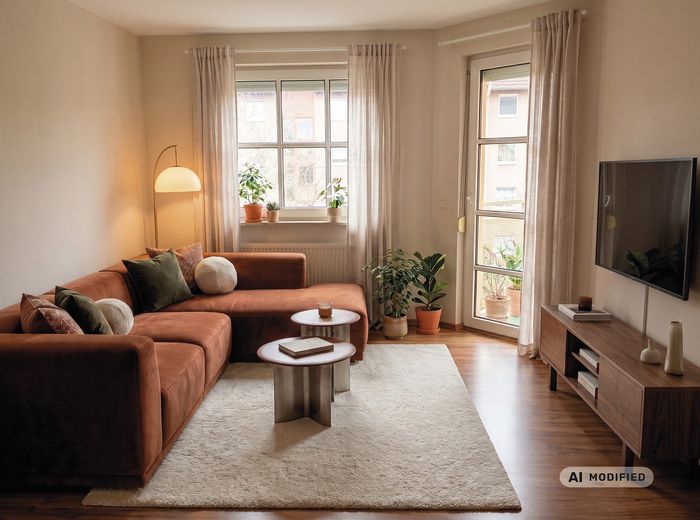 Luminoso appartamento di 2 locali con balcone esposto a sud – parzialmente arredato, 3° piano con ascensore a Gostenhof – Wohnzimmer Neu