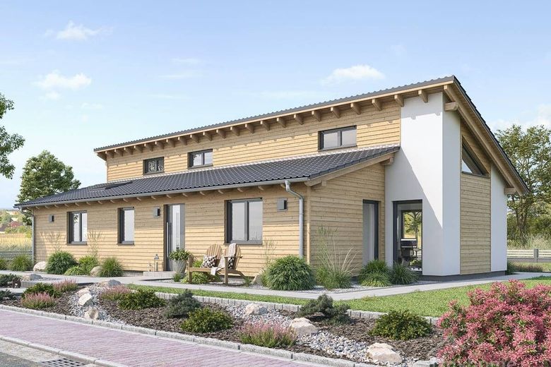 Gute Nachbarschaft treffen auf Vielfältigkeit mit harmonischen Holzfassaden in Röttenbach – P84-166_EINGANG
