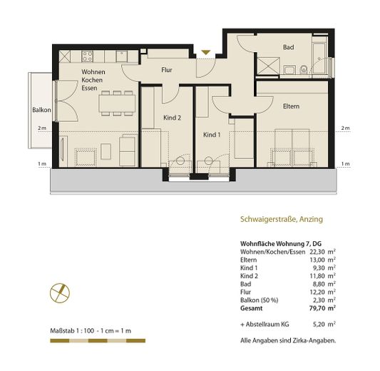 Prima locazione: moderno appartamento mansardato di 4 locali con balcone a ovest e aria condizionata a Anzing - WE07 – Grundriss
