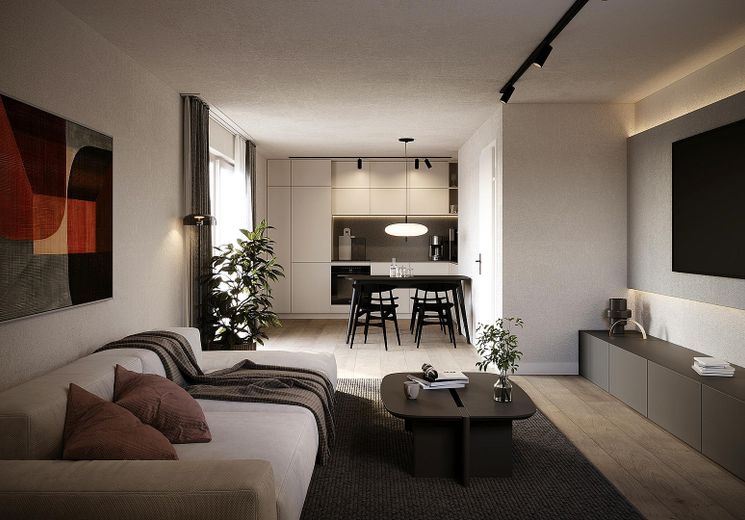 Bezugsfertig: Neubau EG mit Terrasse/Garten + EBK in Parsdorf bei München | KfW-40-QNG-WE 02 – Beispiel Möblierung