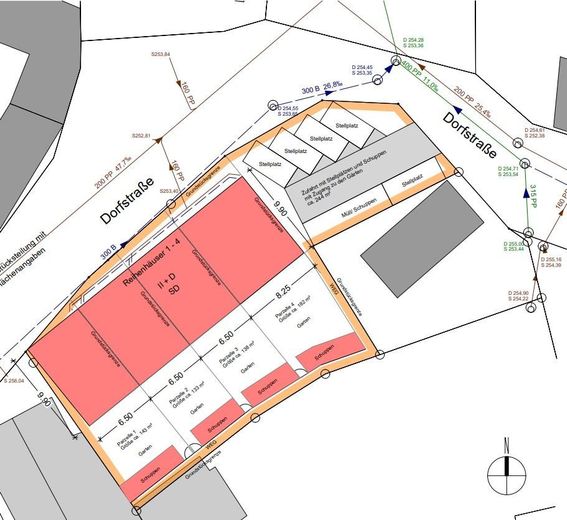 INVESTITORI, attenzione – RENDIMENTO > 5,5% – terreno per 4 case a schiera o condominio di ca. 600 m² di superficie abitabile per 439.000 € – Draufsicht_Grundstück