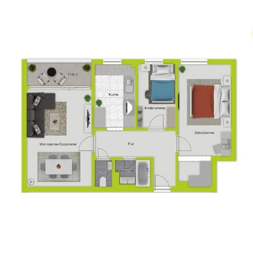 3-Zimmer Wohnung mit Loggia in Köln-Porz-Urbach – 2D Grundriss