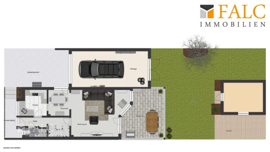 Familienfreundliche Doppelhaushälfte mit Garten, Terrasse &amp; Doppelgarage – Grundriss EG