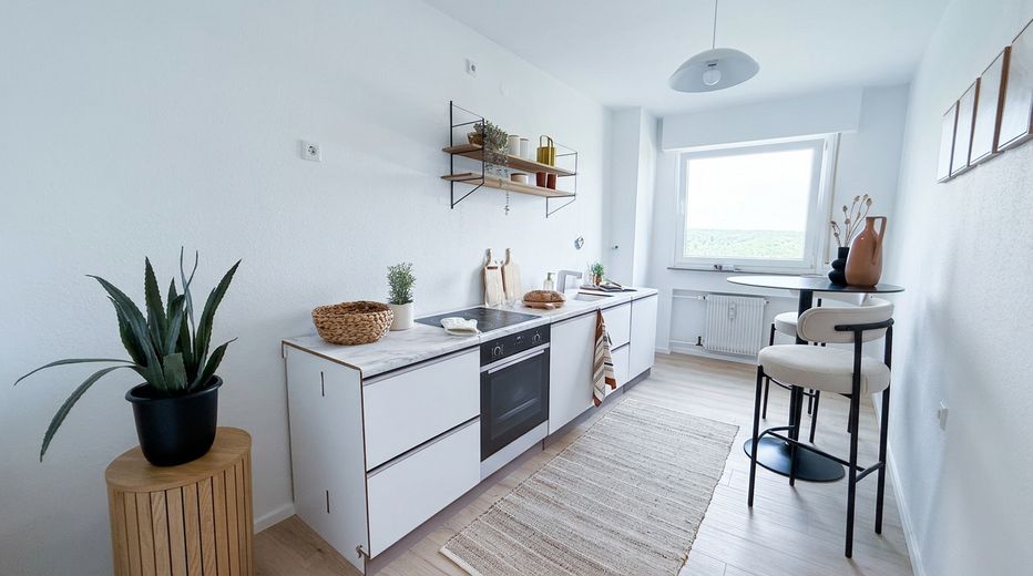 Mudarse en lugar de renovar: apartamento de 2 habitaciones recién modernizado con vistas panorámicas – Küche 