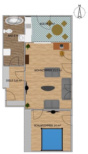 2-room basement apartment in an excellent location directly by Siebentischwald – Grundriss