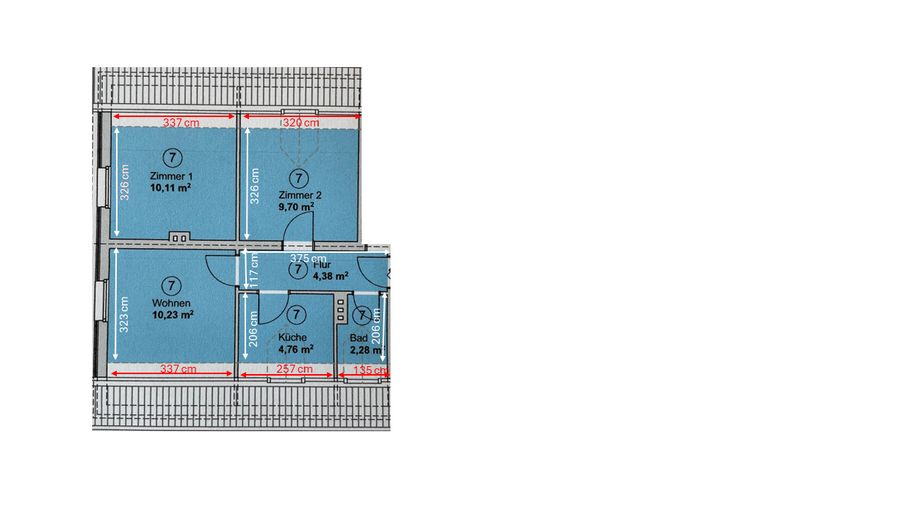 Achtung: WG Zimmer! 2 private Zimmer (plus Wohnzimmer) für je 430 € Warmmiete – Grundriss