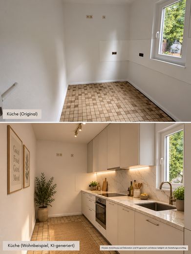 Sofort frei in Berlin-Steglitz: Helle 3-Zimmer-Wohnung mit Südbalkon + Stellplatz + provisionsfrei – Wohnbeispiel Küche
