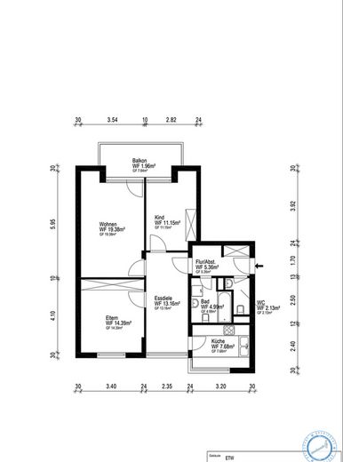 Zentral, hell und gut angebunden – attraktive 3-Zimmer-Wohnung- provisionsfrei – Grundriss