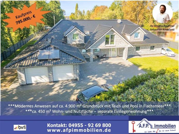***Modern property - house with separate apartment on approx. 4,900 m² plot with pond in Flachsmeer*** – Foto 1