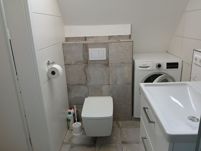 Bad: WC, Trockner, Waschbecken