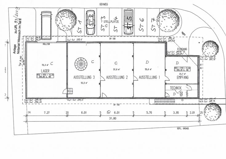 Wohnen & Arbeiten unter einem Dach – 479 m², 2 Wohnungen, Büros + Halle und Garten – Grundriss EG