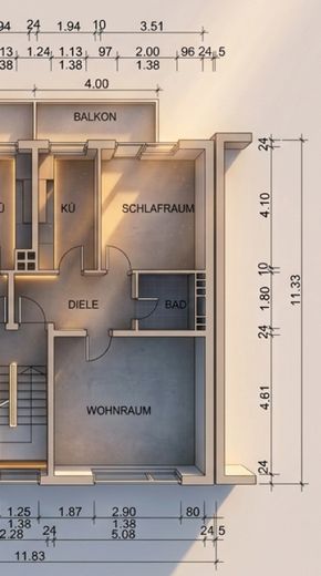 Attraktive, lichtdurchflutete 2,5-Zimmer-Wohnung mit Balkon – Grundriss