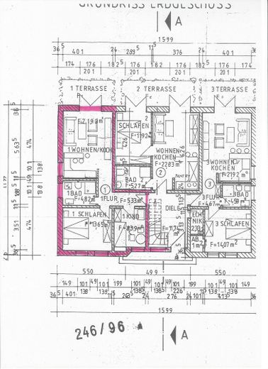 Ferienwohnung Prerow/Darß, 60m², 3 Zimmer, parterre, Südterrasse, PKW-Stellplatz – Grundriß der Wohnung