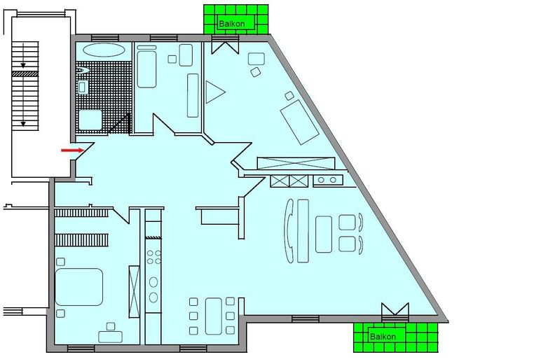 helle moderne DG 4 Zi im Ort Hirschaid auch Eigennutzung, Hobbykeller, 2 Bakone, Garage – Grundriss, oben Nordwest