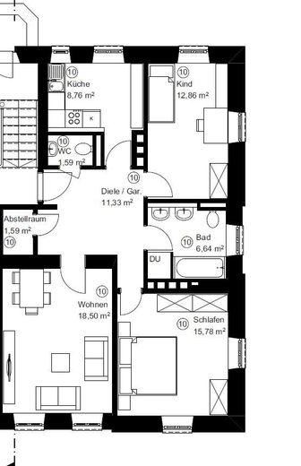 3 Zimmer-Wohnung im Herzen Augsburgs – Grundriss