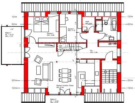 Grundriss 2. OG mit Balkon