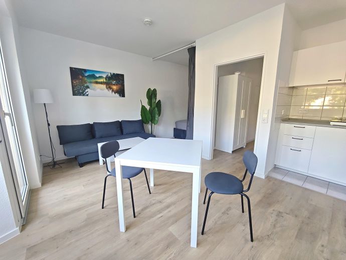 Disponibile da subito: appartamento ristrutturato e arredato di 1 locale con balcone in una posizione privilegiata di Mannheim – Essbereich