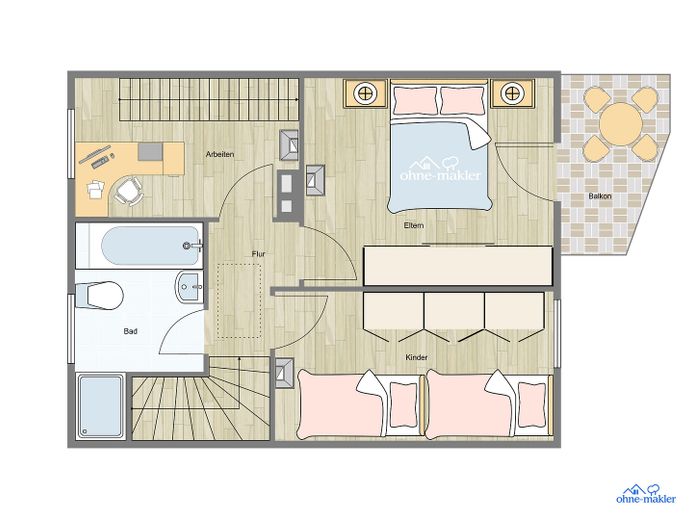 Gepflegtes Reihenmittelhaus in ruhiger Lage mit Garten und Garage – Grundriss Obergeschoss