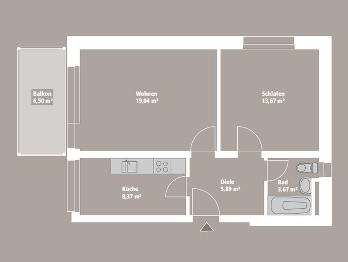 Energetisch saniert - 2-Zimmer-Whg. mit großem Balkon / Umbau in 3-Zimmer-Whg. möglich – Grundriss
