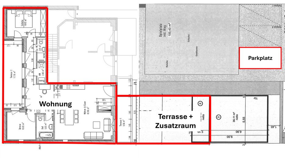 Grundriss inkl.Parkplatz/Anbau