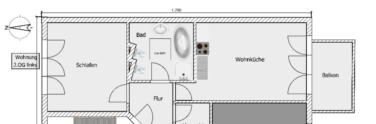 Helle schicke 2 Zimmer oberste Wohnung mit EBK u. tollem Bad in Filderstadt-Bernhausen – Grundriss