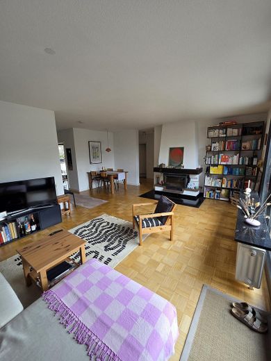 Splendido appartamento all'ultimo piano con camino, due balconi e vista sul verde – Wohnzimmer