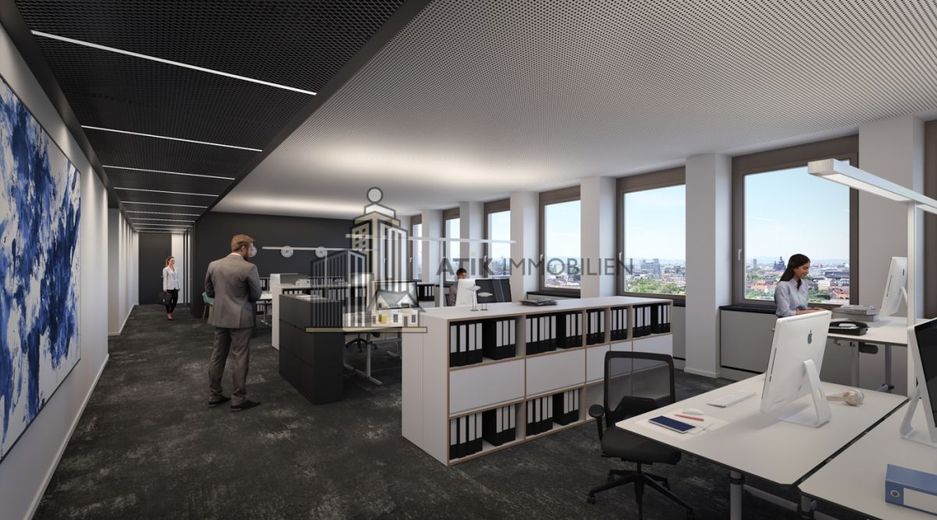 ATIK: 13. OG revitalisiertes High‑End‑Büro mit spektakulärem Stadtpanorama CARL RISE -provisionsfrei – Visualisierung