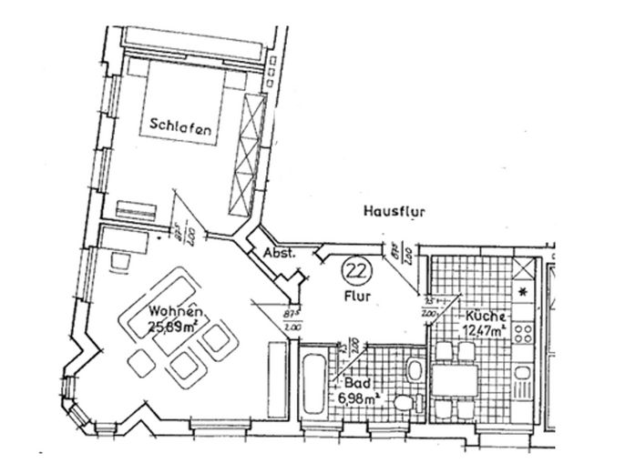 Modernisiert, großzügig, zentral – 2-Raum-Wohnung in Dessau – Grundriss