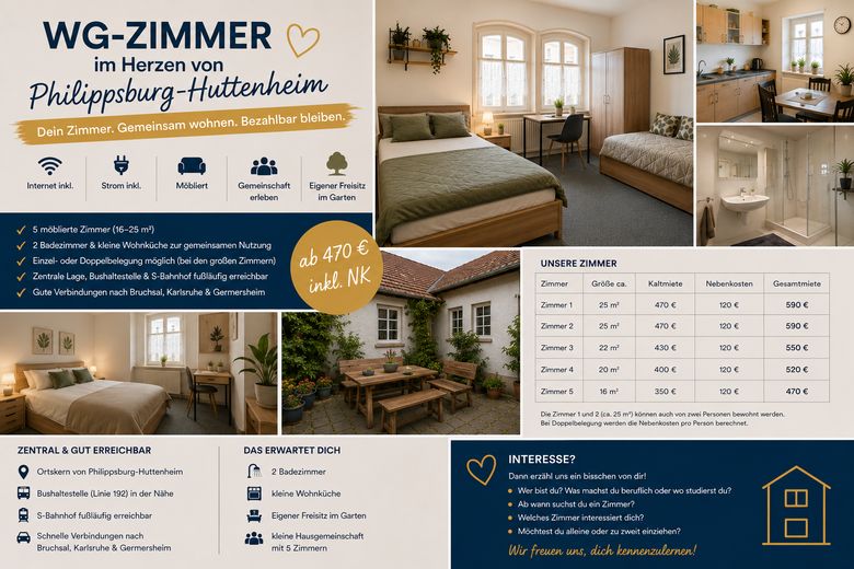 Möbliertes WG-Zimmer in Philippsburg-Huttenheim – 16 bis 25 m² – फोटो 1