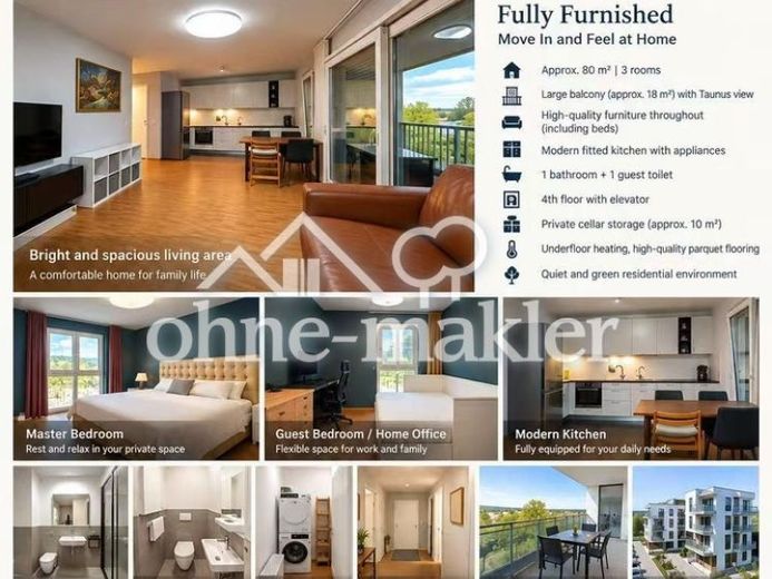 Fully Furnished 3-Room Modern Apartment with Large Balcony and Taunus Views in Oberursel – Foto 1