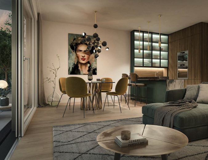 Erstbezug 2026: Helle 2-Zi.-Wohnung in ruhiger Villenlage – Balkon ins Grüne, hohe Decken, TG – Entwurf Möblierung Nutzung 1