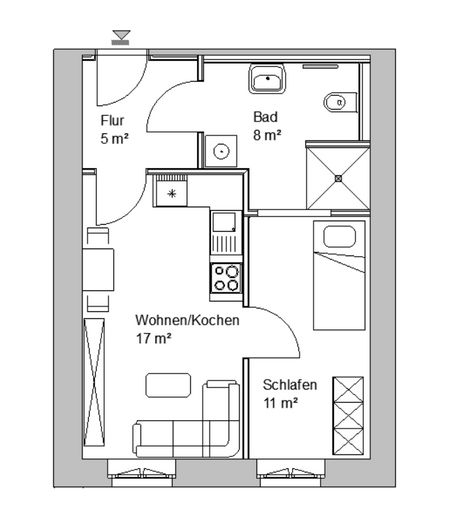 smart single apartment with modern fitted kitchen, ready to move in, right by the Landeskrone, separate parking space available – Grundriss WE 1-4