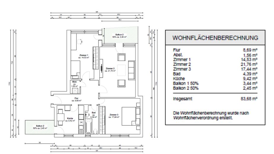 Toiture RÉNOVÉE ! Énergie E ! 0 € d’appel de fonds exceptionnel ! 84 m², le rêve en colocation • 2 balcons • cuisine • garage – Grundriss
