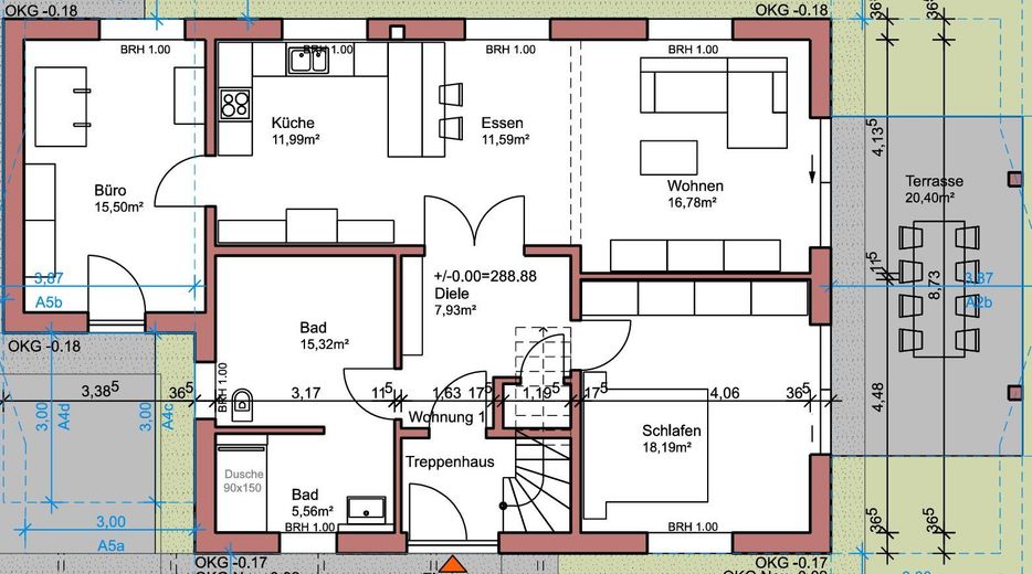 Appartamento con 3 locali al piano terra, vista mozzafiato, ampia terrazza + giardino – Grundriss Wohnung