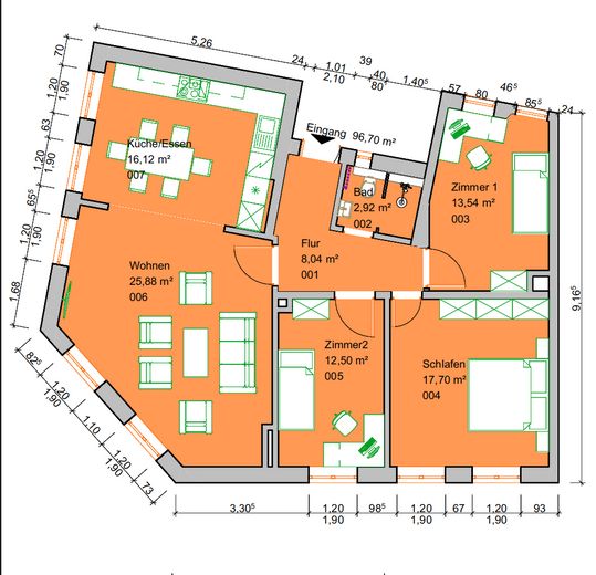4 Zi Wohnung, WG geeignet, Jugendstil, saniert, EBK, auf Zeit bis 30.04.2027, ideal für Studenten – Grundriss