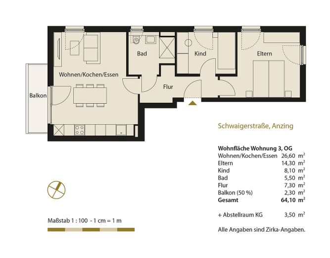 Erstbezug: Moderne 3-Zimmer-Wohnung mit Westbalkon in Anzing - WE03 – Grundriss