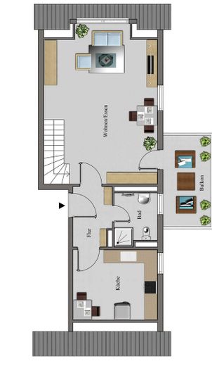 Modern 2.5-room maisonette apartment with south-facing balcony & walk-in closet in Münster-Hiltrup – Grundriss unten