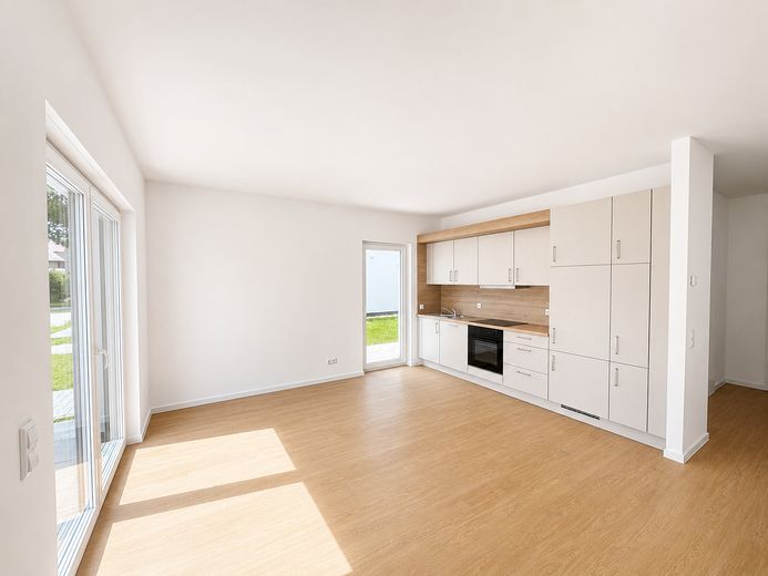 Erstbezug im Neubau! Moderne 1-Zimmer Wohnung mit QNG-Plus Siegel und Einbauküche! – Wohnbereich
