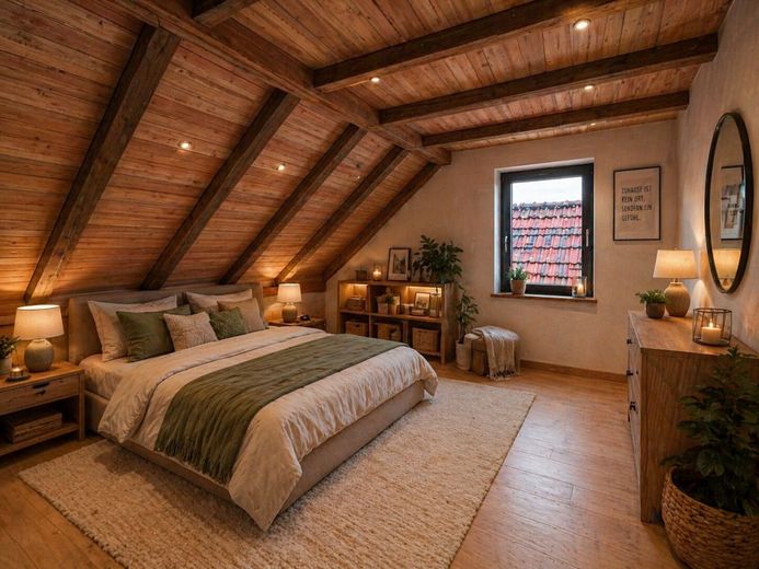 Einmaliger Vierseithof im LK Bamberg! Riesiges Grundstück, 2 x Haus, Halle, 6000 qm Bauland! Garten! – DG Zimmer rechts - Ausbauidee des Rohbauzustandes