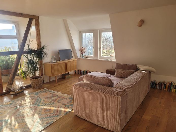 Wohnzimmer mit Fachwerk