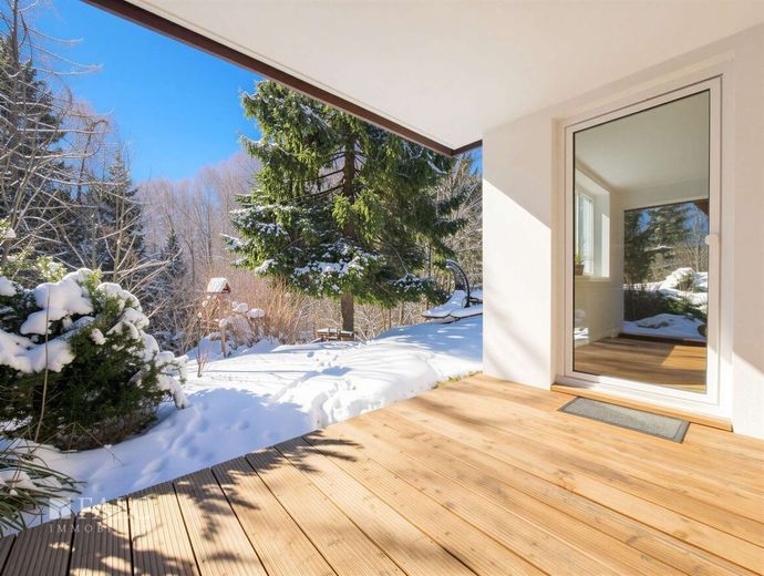 Provisionsfrei! Viel größer als gedacht! EFH mit Kamin, Balkon, Terrasse + Carport! – Terrasse im Souterrain