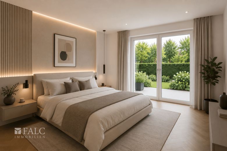 Neubau trifft Lebensqualität - Erdgeschosswohnung der Extraklasse mit Privatgarten in Rodenkirchen – Schlafzimmer