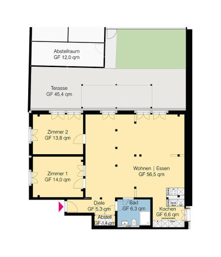 EG Wohnung mit Terrasse | NACHHALTISGTE Immobilie Wolfsburgs, Lehmbau, PV - Autarkie, Appsteuerung – Grundriss