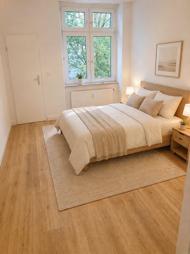 Простора 3-кімнатна квартира в старому будинку в Герде | 86 м² | Балкон | відремонтована | без комісії / новий дах – Schlafzimmer  KI generiert