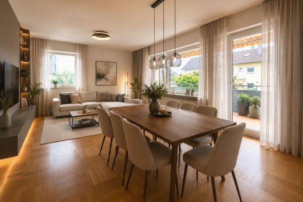 Solido appartamento al piano terra con ampia zona giorno, due balconi e un garage